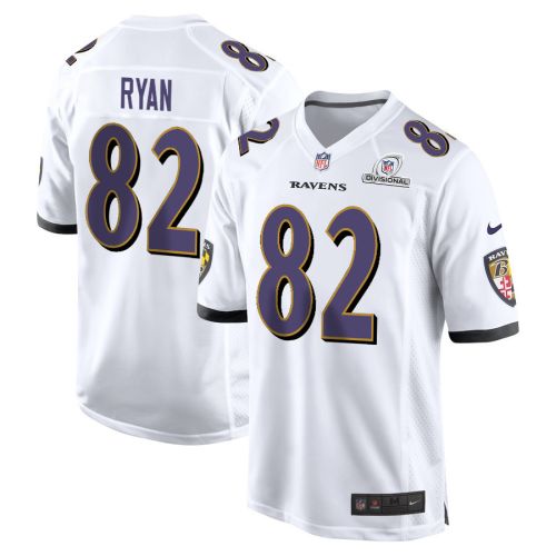 Sean Ryan 82 Baltimore Ravens 2024 Divisional Patch Game Men Jersey - White