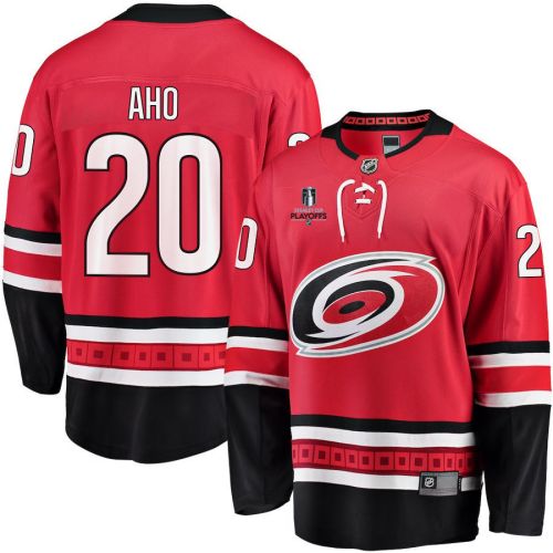 Sebastian Aho 20 Carolina Hurricanes Stanley Cup 2023 Playoffs Patch Home Breakaway Men Jersey - Red