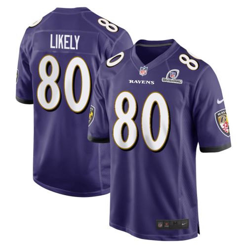 Isaiah Likely 80 Baltimore Ravens 2024 Divisional Patch Game Men Jersey - Purple