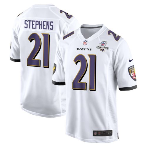 Brandon Stephens 21 Baltimore Ravens 2023 Playoffs Patch Game Men Jersey - White