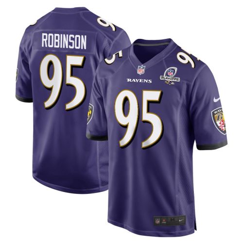 Tavius Robinson 95 Baltimore Ravens 2023 Playoffs Patch Game Men Jersey - Purple