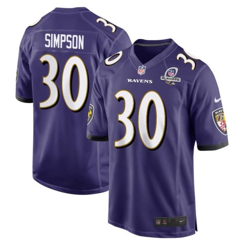 Trenton Simpson 30 Baltimore Ravens 2023 Playoffs Patch Game Men Jersey - Purple