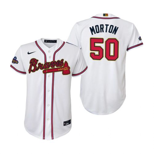 Youth Charlie Morton 50 Atlanta Braves White 2022-23 Gold Program Jersey