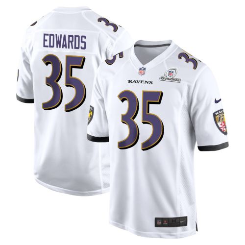 Gus Edwards 35 Baltimore Ravens 2024 Divisional Patch Game Men Jersey - White