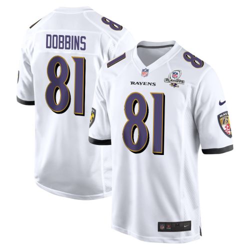 J.K. Dobbins 81 Baltimore Ravens 2023 Playoffs Patch Game Men Jersey - White