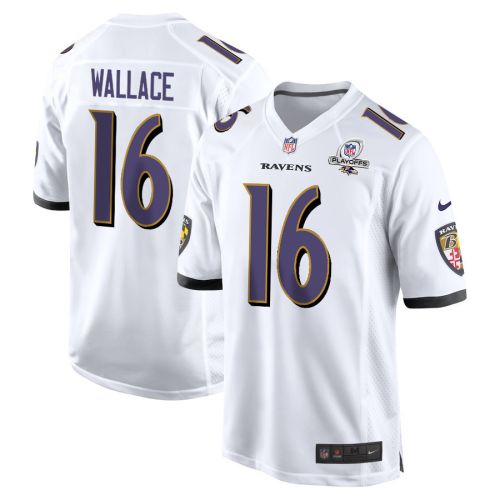 Tylan Wallace 16 Baltimore Ravens 2023 Playoffs Patch Game Men Jersey - White