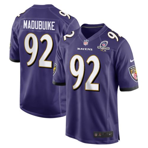 Justin Madubuike 92 Baltimore Ravens 2023 Playoffs Patch Game Men Jersey - Purple