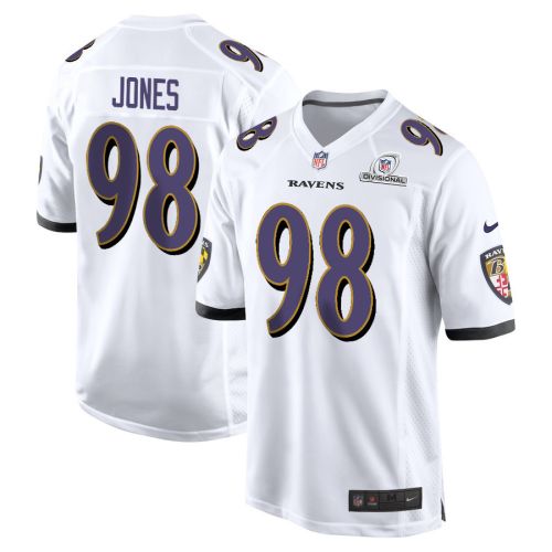 Travis Jones 98 Baltimore Ravens 2024 Divisional Patch Game Men Jersey - White