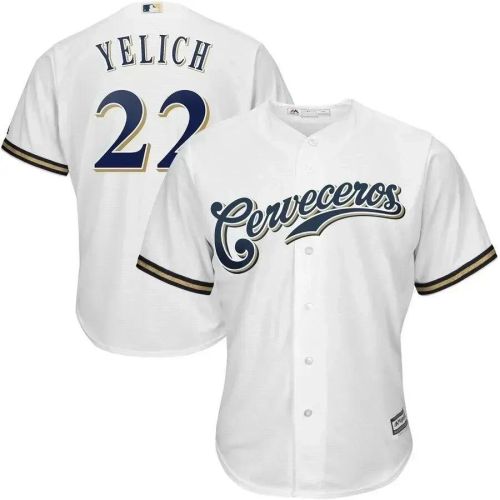 Christian Yelich Milwaukee Brewers Home Hispanic Heritage Cool Base Player Jersey - White