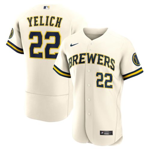 Christian Yelich 22 Milwaukee Brewers Home Wordmark Player Elite Jersey - Cream