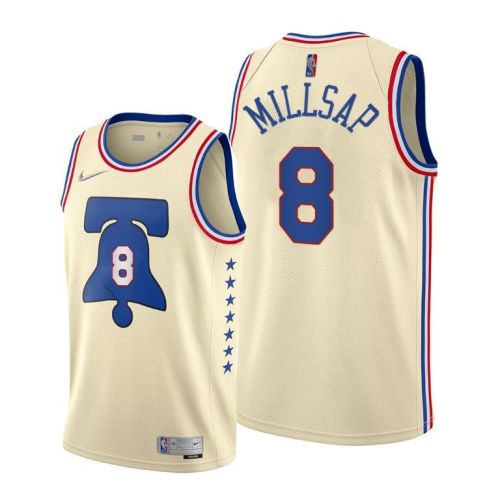 Paul Millsap 8 Philadelphia 76ers 2022 Earned Edition Cream Jersey Diamond Badge - Men Jersey