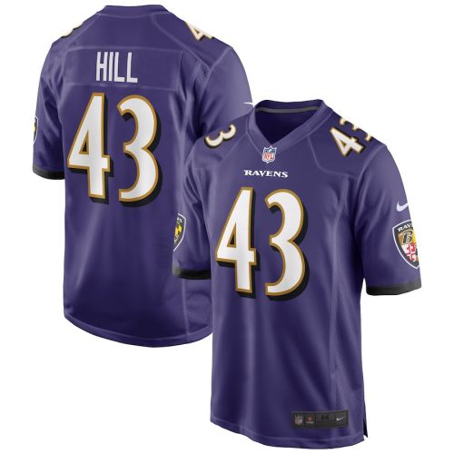 Justice Hill 43 Baltimore Ravens Men Game Jersey - Purple