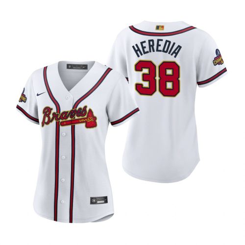 Women's Guillermo Heredia 38 Atlanta Braves White 2022-23 Gold Program Jersey