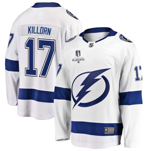 Alex Killorn 17 Tampa Bay Lightning Stanley Cup 2023 Playoffs Patch Away Breakaway Men Jersey - White