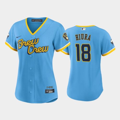 Keston Hiura 18 Milwaukee Brewers Powder Blue 2022-23 City Connect Women's Jersey