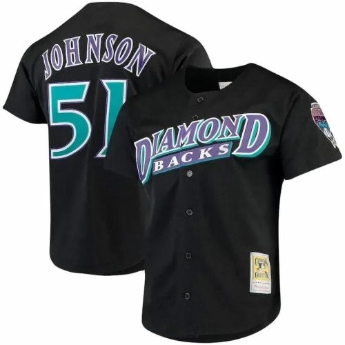 Randy Johnson Arizona Diamondbacks Mitchell And Ness Big And Tall Cooperstown Collection Mesh Button-up Jersey- Black