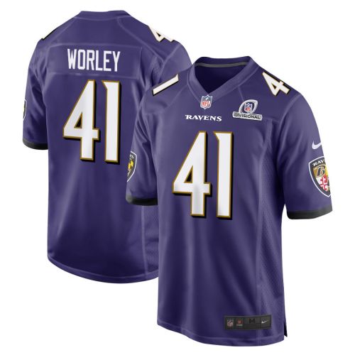 Daryl Worley 41 Baltimore Ravens 2024 Divisional Patch Game Men Jersey - Purple