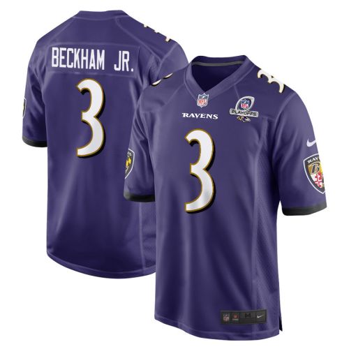 Odell Beckham Jr. 3 Baltimore Ravens 2023 Playoffs Patch Game Men Jersey - Purple