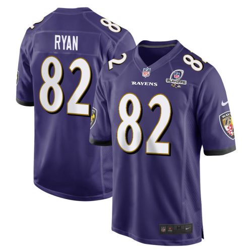 Sean Ryan 82 Baltimore Ravens 2023 Playoffs Patch Game Men Jersey - Purple