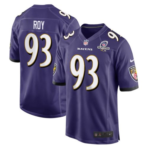 Bravvion Roy 93 Baltimore Ravens 2023 Playoffs Patch Game Men Jersey - Purple