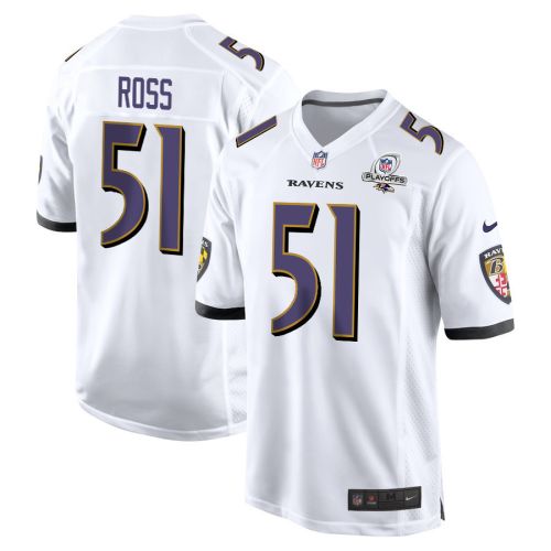 Josh Ross 51 Baltimore Ravens 2023 Playoffs Patch Game Men Jersey - White