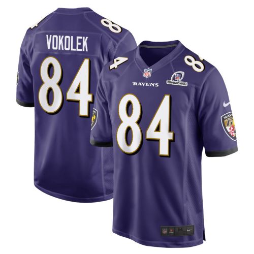 Travis Vokolek 84 Baltimore Ravens 2024 Divisional Patch Game Men Jersey - Purple