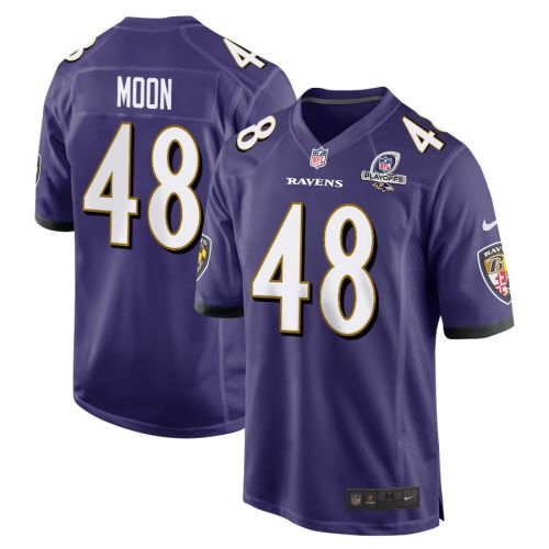 Jeremiah Moon 48 Baltimore Ravens 2023 Playoffs Patch Game Men Jersey - Purple