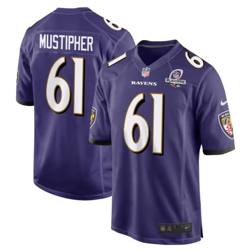 Sam Mustipher 61 Baltimore Ravens 2023 Playoffs Patch Game Men Jersey - Purple