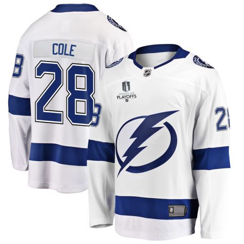 Ian Cole 28 Tampa Bay Lightning Stanley Cup 2023 Playoffs Patch Away Breakaway Men Jersey - White