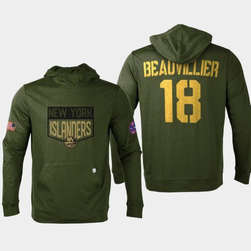 New York Islanders 18 Anthony Beauvillier 2022 Salute to Service Olive Pullover Hoodie