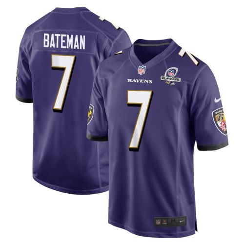 Rashod Bateman 7 Baltimore Ravens 2023 Playoffs Patch Game Men Jersey - Purple