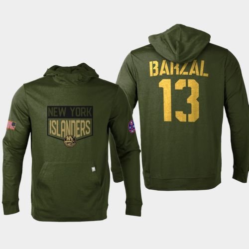 New York Islanders 13 Mathew Barzal 2022 Salute to Service Olive Pullover Hoodie