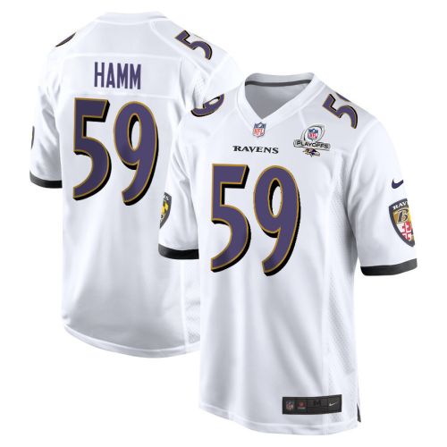 Malik Hamm 59 Baltimore Ravens 2023 Playoffs Patch Game Men Jersey - White