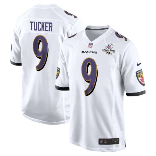 Justin Tucker 9 Baltimore Ravens 2023 Playoffs Patch Game Men Jersey - White