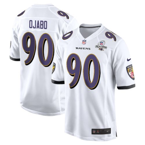 David Ojabo 90 Baltimore Ravens 2023 Playoffs Patch Game Men Jersey - White