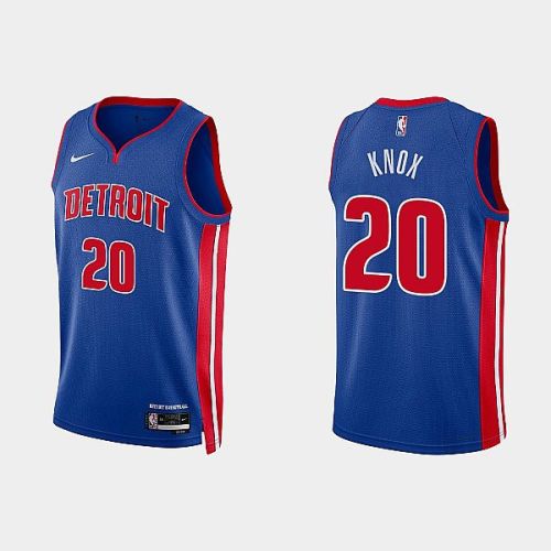 Detroit Pistons 20 Kevin Knox 2022-23 Icon Edition Royal Men Jersey