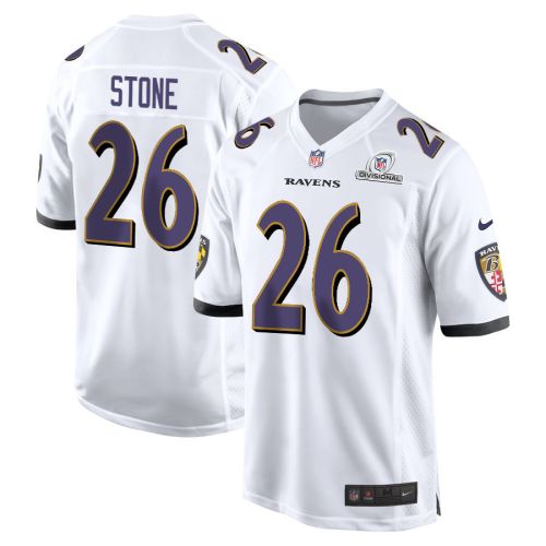 Geno Stone 26 Baltimore Ravens 2024 Divisional Patch Game Men Jersey - White