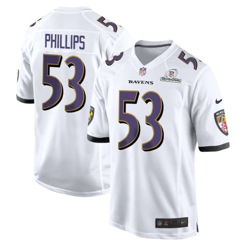 Del'Shawn Phillips 53 Baltimore Ravens 2024 Divisional Patch Game Men Jersey - White