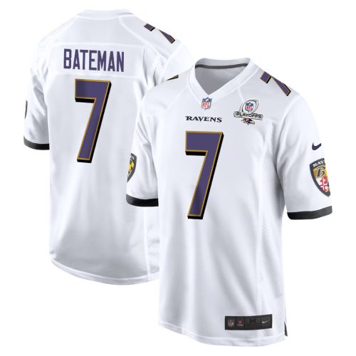 Rashod Bateman 7 Baltimore Ravens 2023 Playoffs Patch Game Men Jersey - White