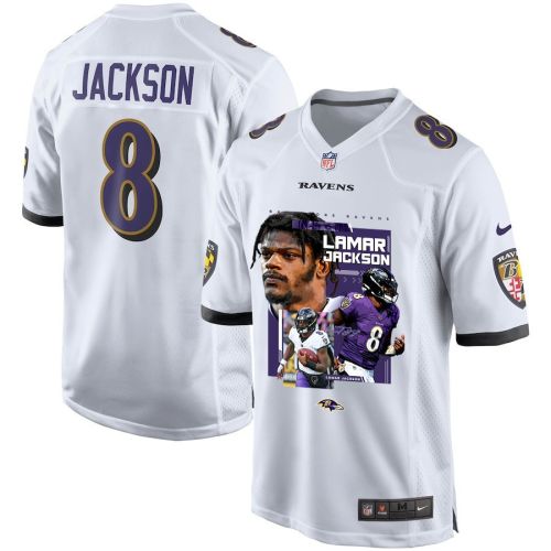 Lamar Jackson 8 Baltimore Ravens Cobra Jackson Game Men Jersey - White