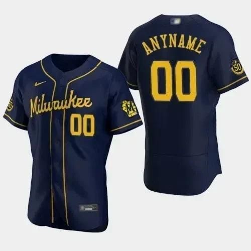 Men Milwaukee Brewers Customized 2020 Navy 50th Anniversary Jersey Jersey