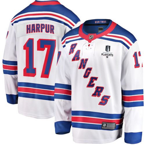 Ben Harpur 17 New York Rangers Stanley Cup 2023 Playoffs Patch Away Breakaway Men Jersey - White