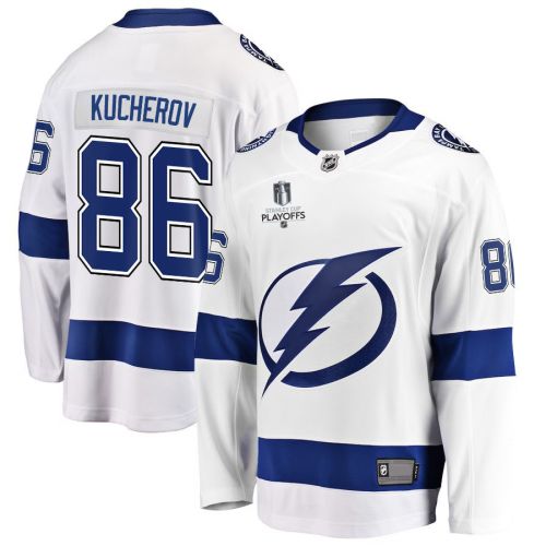 Nikita Kucherov 86 Tampa Bay Lightning Stanley Cup 2023 Playoffs Patch Away Breakaway Men Jersey - White