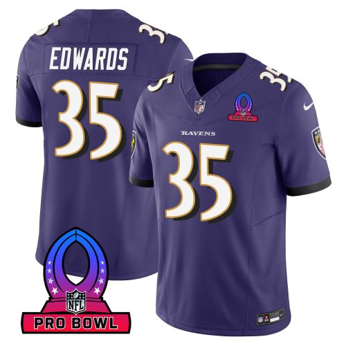 Gus Edwards 35 Baltimore Ravens 2024 Pro Bowl Patch Game Men Jersey - Purple