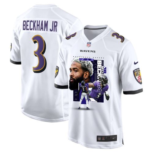 Odell Beckham Jr. 3 Baltimore Ravens OBJ Game Men Jersey - White