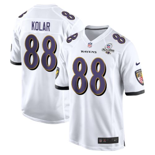 Charlie Kolar 88 Baltimore Ravens 2023 Playoffs Patch Game Men Jersey - White