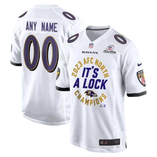 Baltimore Ravens 2023 AFC North Champions It's A Lock Game Men Custom Jersey - White