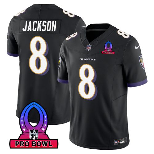 Lamar Jackson 8 Baltimore Ravens 2024 Pro Bowl Patch Game Men Jersey - Black