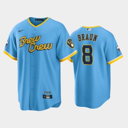 Men's Milwaukee Brewers 8 Ryan Braun 2022-23 City Connect Powder Blue Jersey