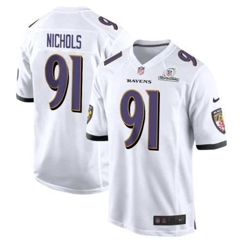 Rayshad Nichols 91 Baltimore Ravens 2024 Divisional Patch Game Men Jersey - White